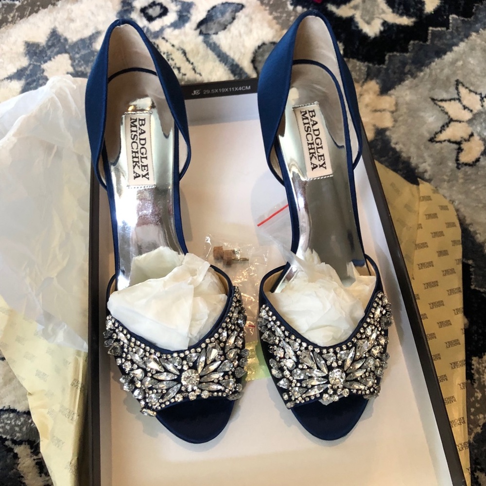 Badgley Mischka Candace Navy Satin heels